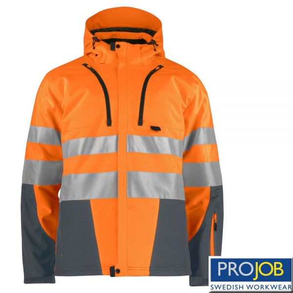 Gefütterte WARNSCHUTZ SOFTSHELL JACKE EN ISO 20471 KLASSE 3/2, PRO JOB, 6420-orange-grau