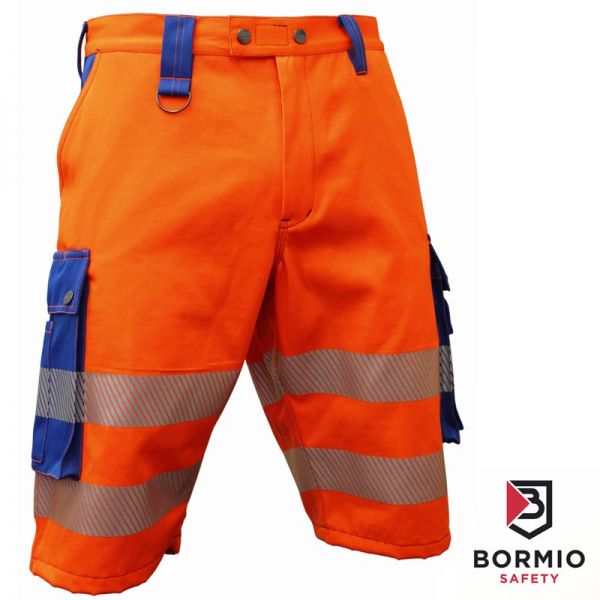 Arbeitsshorts, BORMIO Titlis, warnorange, royalblau EN20471