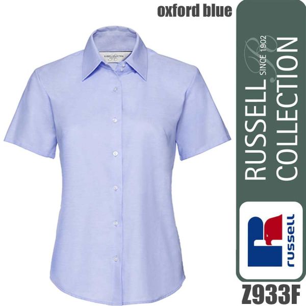 Ladies` Short Sleeve Classic Oxford Shirt, Russel - Z933F, oxford blue