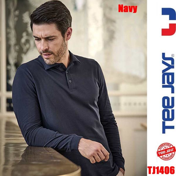 Men's Luxury Stretch Long Sleeve Polo, TEE-JAYS, TJ1406, navy