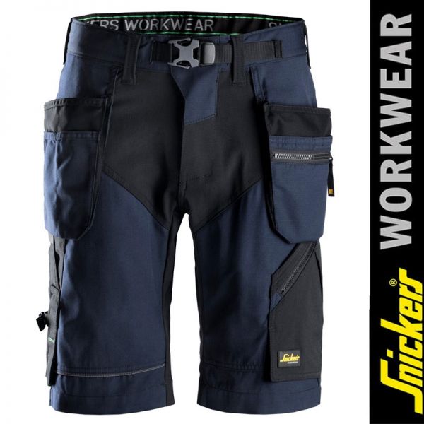 FlexiWork 6904 - Arbeitsshorts + mit Holstertaschen -navy / schwarz - SNICKERS Workwear