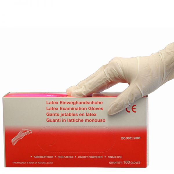 Einweghandschuhe - SENSY Latex - leicht gepudert - Box zu 100 Stck.