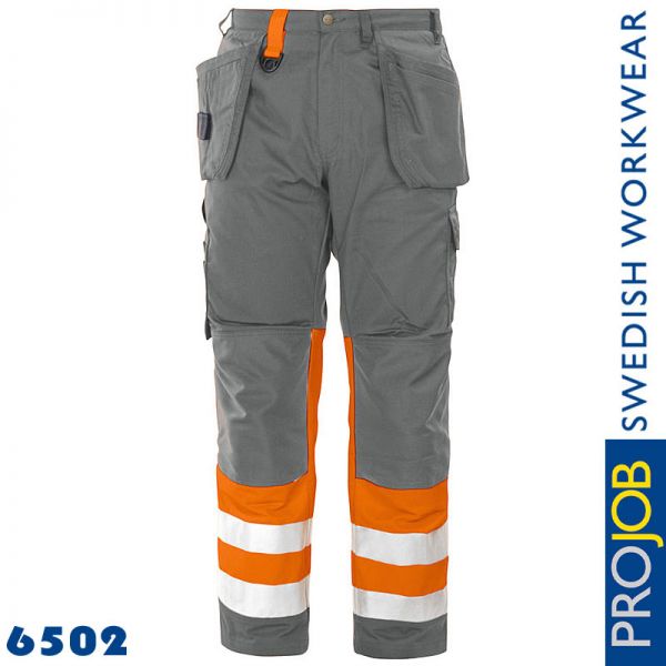 Arbeitshose mit Knieverstärkung und Hängetaschen EN20471- Klasse 1 - PRO JOB 6502-orange-grau