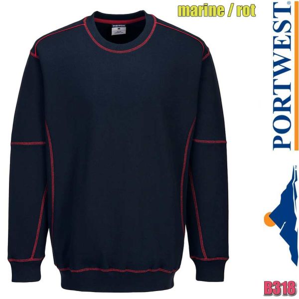 Zweifarbiges Sweatshirt, Pullover, B318, PORTWEST, marine-rot