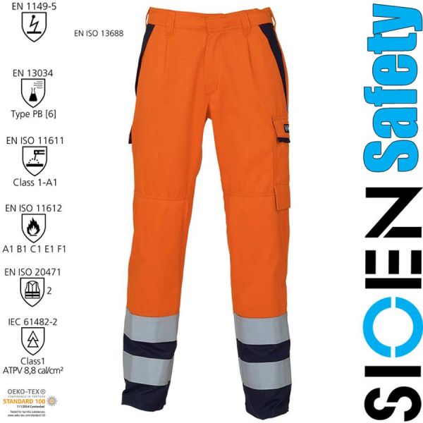 Multinorm-Warnschutzhose leuchtorange/dunkelblau SIO-SAFE EXTRA-