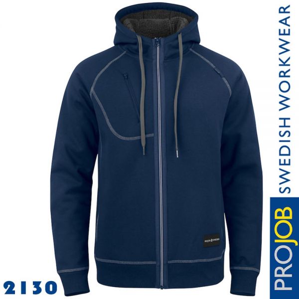 Dickere Kapuzen Sweatshirt Jacke mit Kontrastnähten, Pro Job - 2130-blau