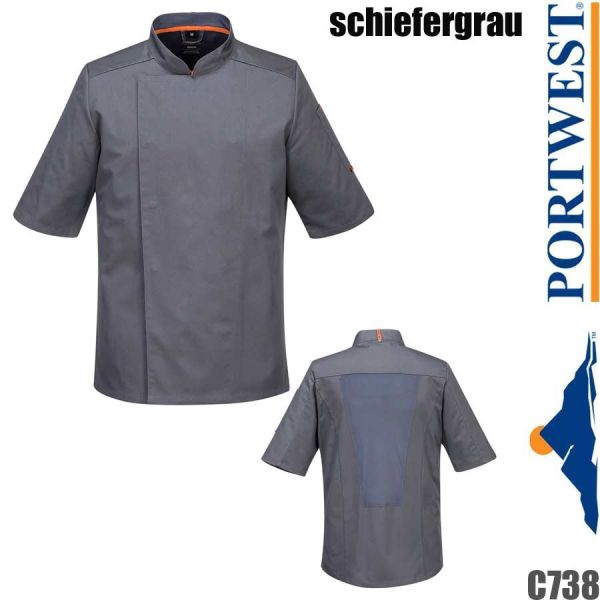 Mesh Air Kochjacke, kurzarm, schiefergrau, C738, Portwest