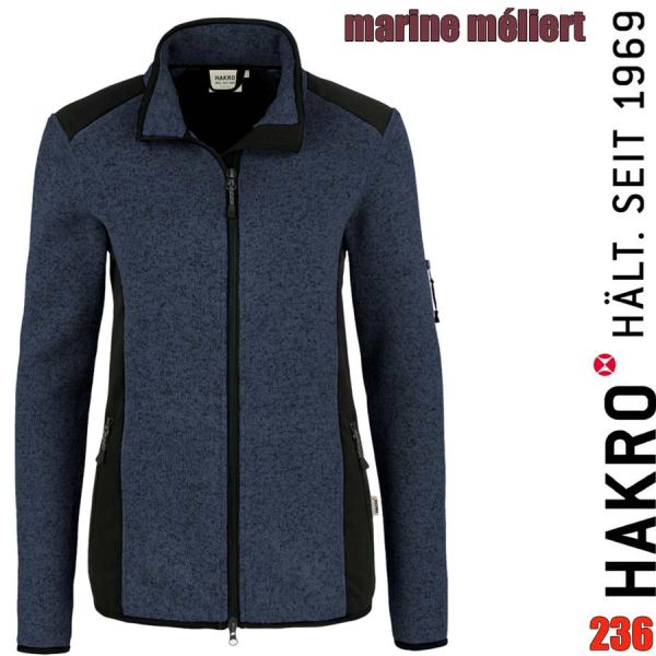 NO. 236 Hakro Damen Strickfleece Jacke Churchill, marine meliert