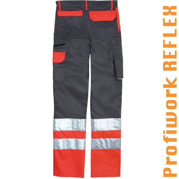 Warnschutz-Bundhose grau/leuchtrot PROFIWORK REFLEX - 10552