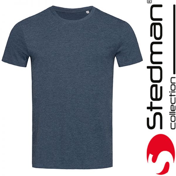 STEDMAN Shirt, Luke Crew Neck - blau meliert 