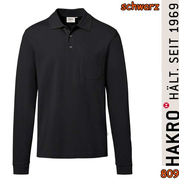 NO. 809 Hakro Longsleeve-Pocket-Poloshirt Top, schwarz