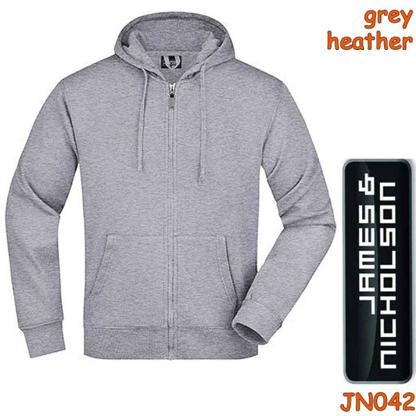 Herren Hooded Jacket, Kaputzenjacke, JN042, JAMES NICHOLSON, grey heather