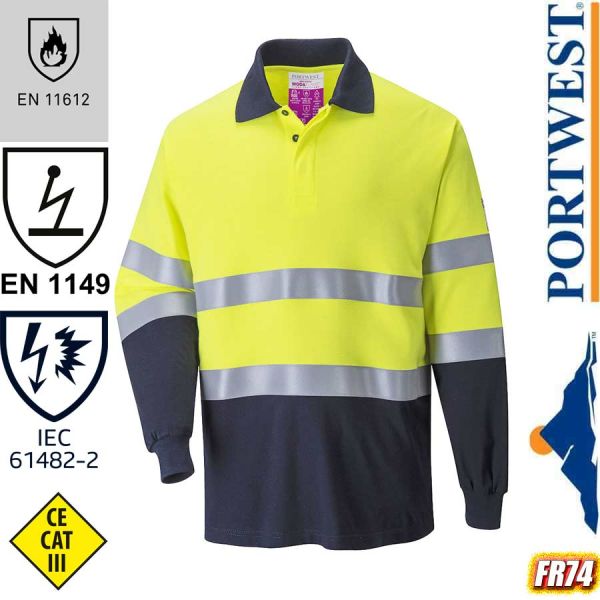 Flammhemmendes, Zweifarbiges Warnschutz Poloshirt, FR74, PORTWEST