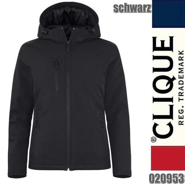 Padded Hoody Softshell Lady mit Kapuze, Clique - 020953, schwarz