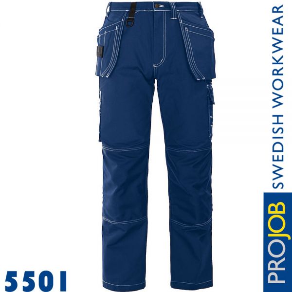 Arbeitshose mit Knieverstärkung und Hängetaschen, 100% Baumwolle, Pro Job - 5501-blau