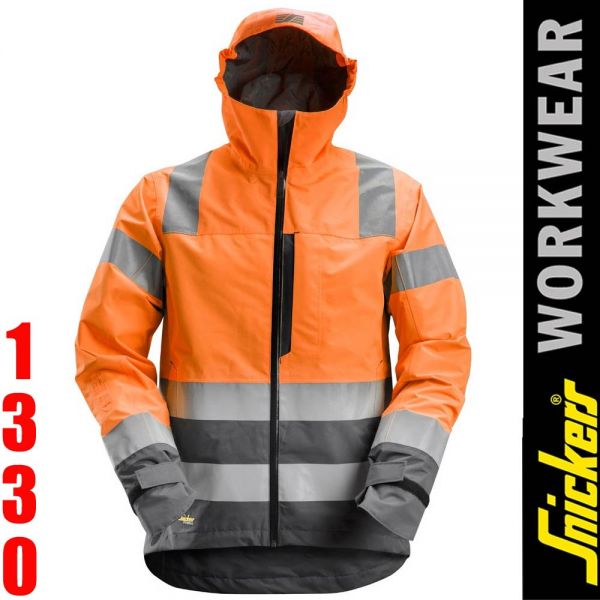 1330 AllroundWork, wasserdichte Warnschutz-Softshell-Jacke - SNICKERS Workwear-orange-steelgrau