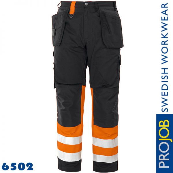 Arbeitshose mit Knieverstärkung und Hängetaschen EN20471- Klasse 1 - PRO JOB 6502-schwarz-orange