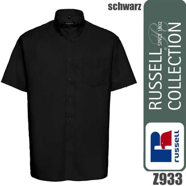 Men`s Short Sleeve Classic Oxford Shirt, Russel - Z933, schwarz