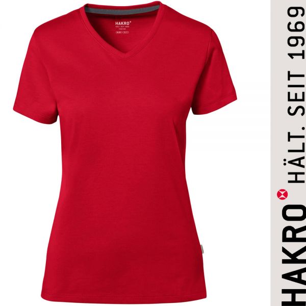 NO. 169 Hakro Damen V-Shirt Cotton Tec-rot