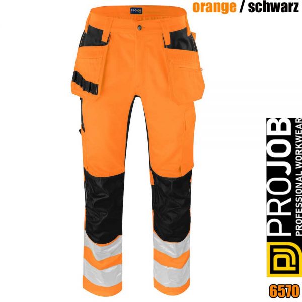 HI-VIS Bundhose, Stretch, EN20471, PRO JOB, 6570, orange, schwarz