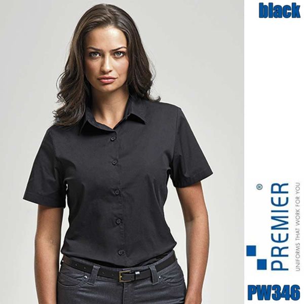 Damen-Stretch-Fit-Poplin-kurzarm-Baumwolle-Bluse,-PREMIER Workwear - PW346