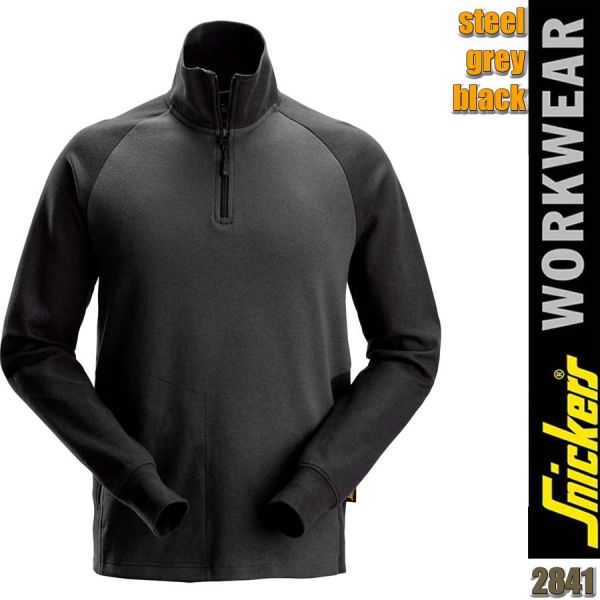 Zweifarbiges Sweatshirt mit Halbreißverschluss, Snickers - 2841, steel grey black
