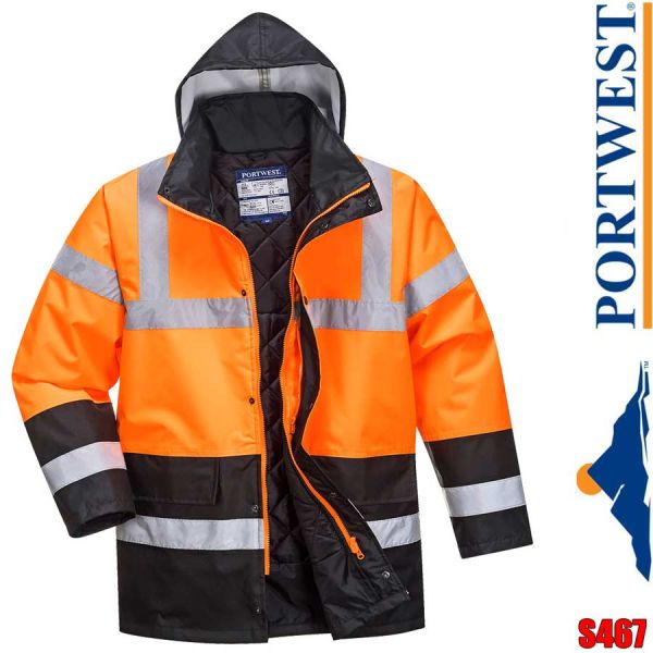 Zweifarbige Warnschutz Verkehrsjacke, S467, orange,schwarz