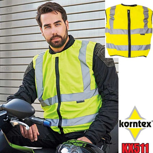 Biker Safety Weste, EN20471, Leuchtgelb, Korntex