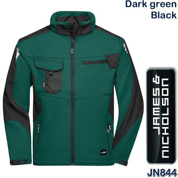 Workwear Softshell Jacket Strong, James & Nicholson, JN844, dark green, black