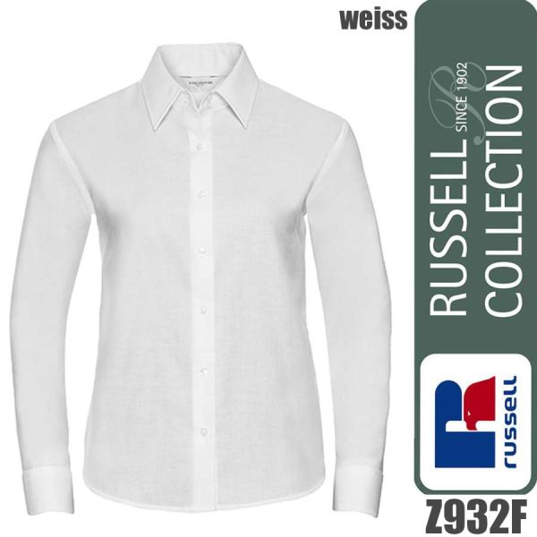 Ladies` Long Sleeve Classic Oxford Shirt, Russel - Z932F, weiss