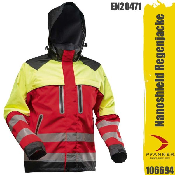 Nanoshield Sympatex EN 20471 - Regenjacke, Pfanner,, rot-gelb