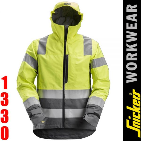 1330 AllroundWork, wasserdichte Warnschutz-Softshell-Jacke - SNICKERS Workwear-gelb-steelgrau
