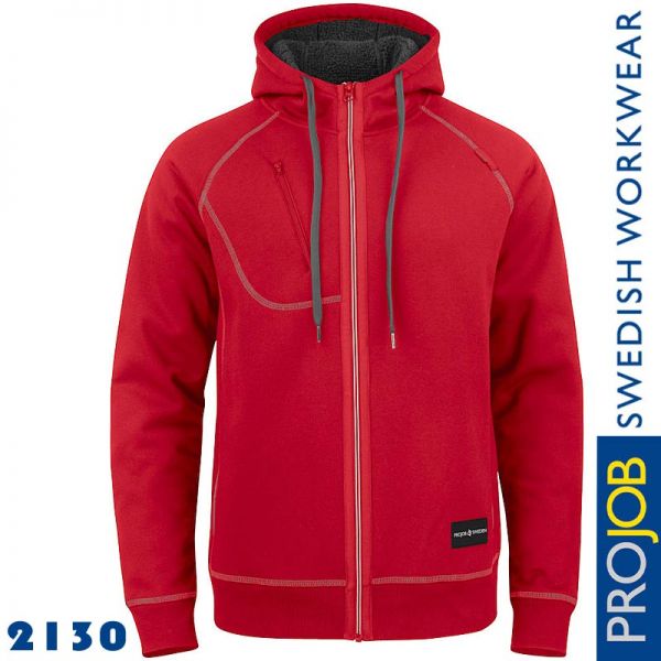 Dickere Kapuzen Sweatshirt Jacke mit Kontrastnähten, Pro Job - 2130-rot