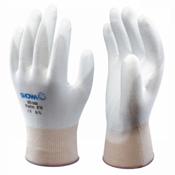 Showa Palm Fit (BO500)weiss, Tech Handschuh für Reinraum, dehnbares Nylon-Trägergewebe, Handinnenflä