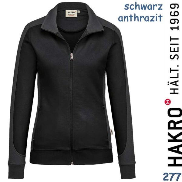 NO. 277 Hakro Damen Sweatjacke Contrast Mikralinar, schwarz-anthrazit