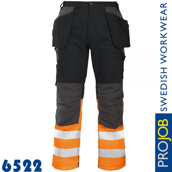 Arbeitshose,mit Knieverstärkung und Hängetaschen EN20471- Klasse 1 - 6522-schwarz-orange