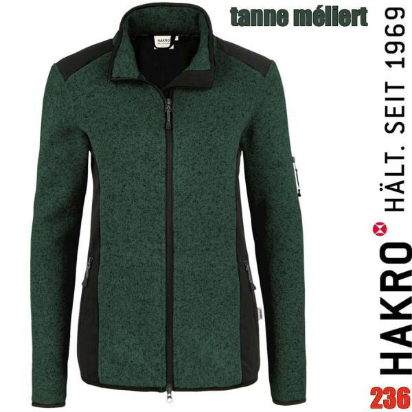 NO. 236 Hakro Damen Strickfleece Jacke Churchill, tanne meliert