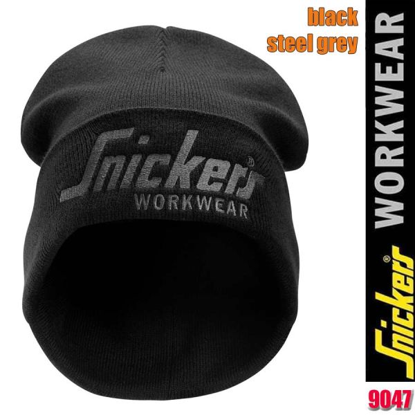 Logo-Beanie, Schwarz / Stahl Grau, Snickers - 9047