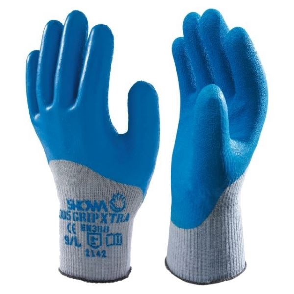 Showa Grip-Extra (305) Handschuhe mit Latexbeschichtung auf Innenhand und Handrücken, blau