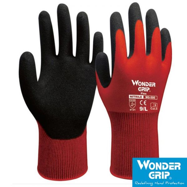 Wondergrip Flex-rot-Textil Handschuh mit einfacher Nitrilbeschichtung-Latexfrei-12165