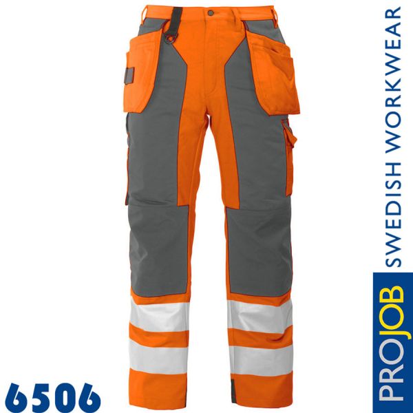 Arbeitshose,mit Knieverstärkung und Hängetaschen EN20471- Klasse 2 - 6506, orange,grau