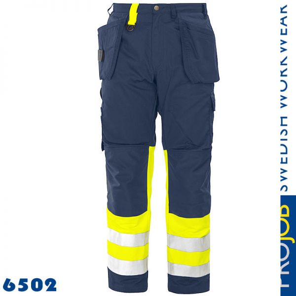 Arbeitshose mit Knieverstärkung und Hängetaschen EN20471- Klasse 1 - PRO JOB 6502-blau-gelb