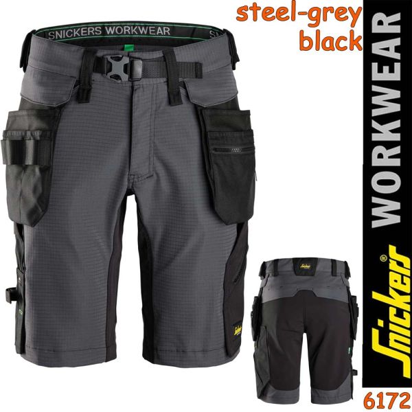 FlexiWork, Shorts mit abnehmbaren Holstertaschen, 6172, SNICKERS, steel grey, black