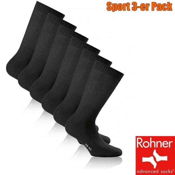 Sportsocken, ROHNER Basic - 3-er Pack , schwarz