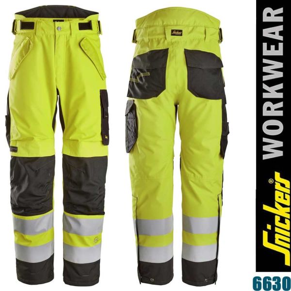 6630 HI-VIS, Wasserdichte 2-Lagige, leicht wattierte Hose, SNICKERS Workwear, gelb