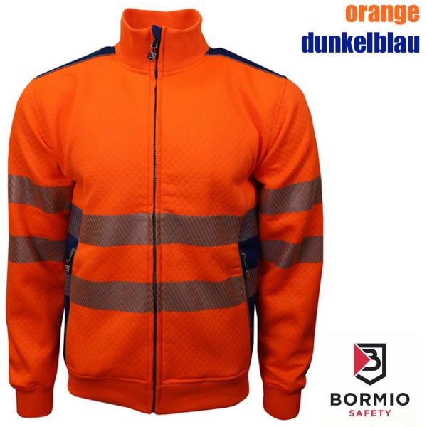 Warnschutz-Sweatjacke, CALANDA, orange-dunkelblau,