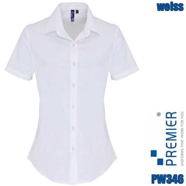 Damen-Stretch-Fit-Poplin-kurzarm-Baumwolle-Bluse,-PREMIER Workwear - PW346