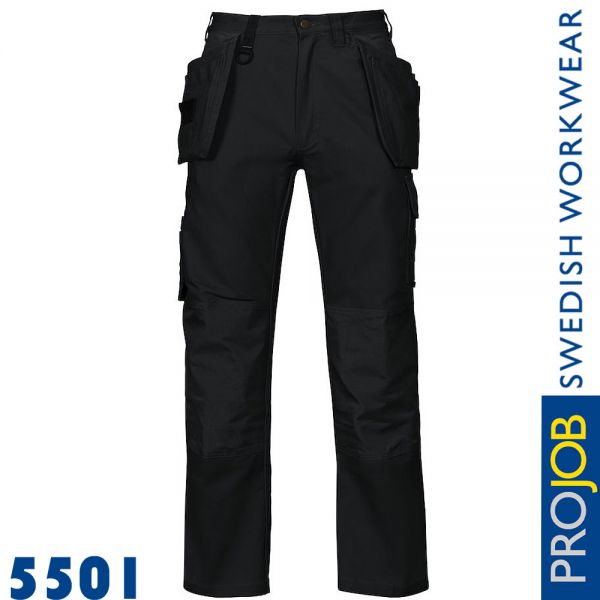 Arbeitshose mit Knieverstärkung und Hängetaschen, 100% Baumwolle, Pro Job - 5501-schwarz