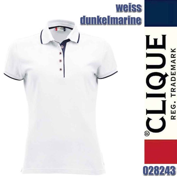 Seattle Ladies Polo Shirt, Clique - 028243, weiss, dunkelmarine