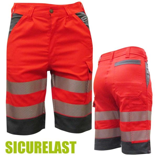 Warnschutz-Shorts leuchtrot, grau SICURELAST REFLEX 